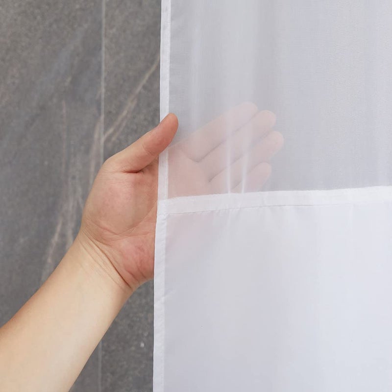 Furlinic Extra Long No Hook Shower Curtain,Polyester Fabric Bathroom Curtains with Mesh Top Window,Waterproof & Mahcine Washable,White,78x96 Inch - Image 3